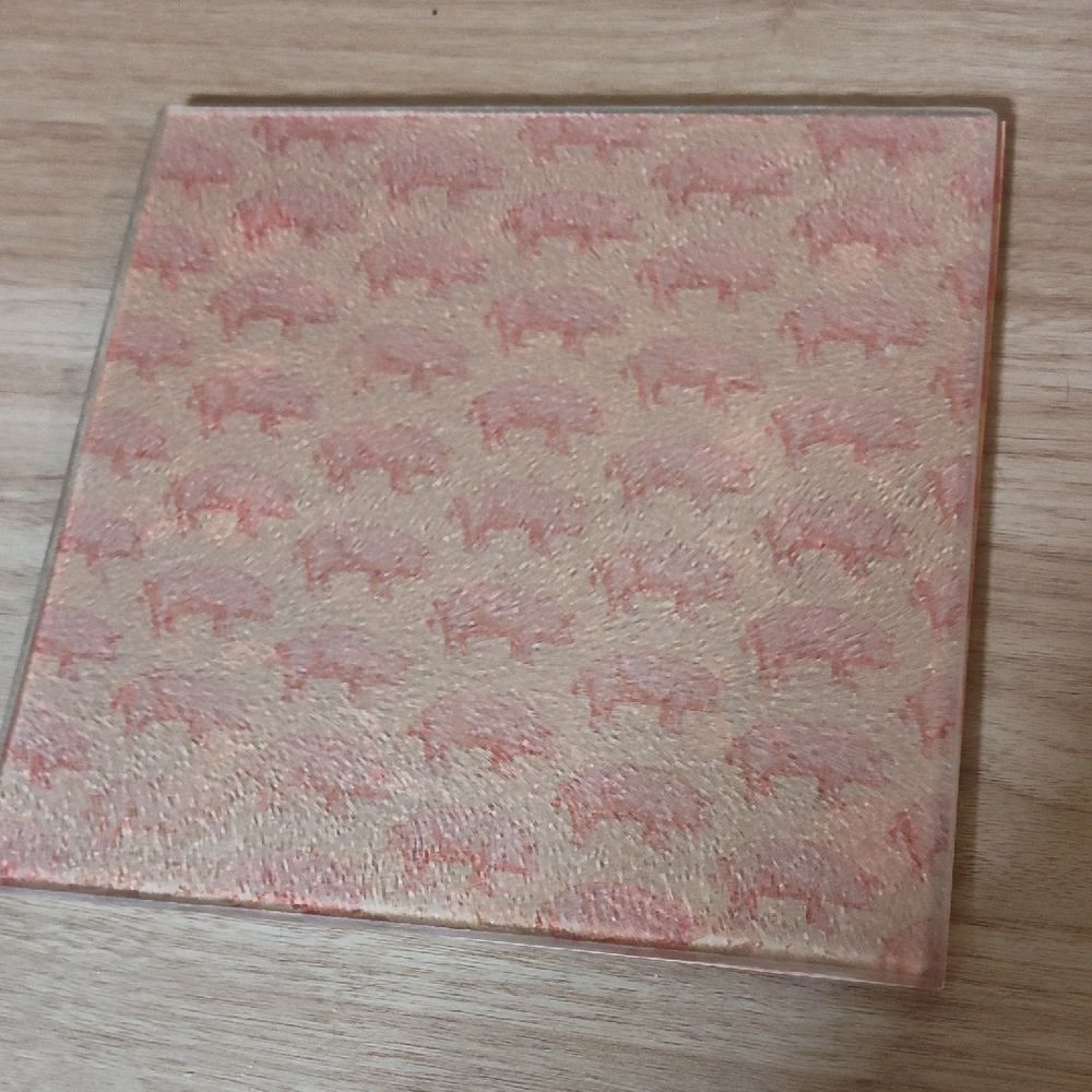 Glass Cutting Board Trivet Or Hot Platewith Pink Pig Motif